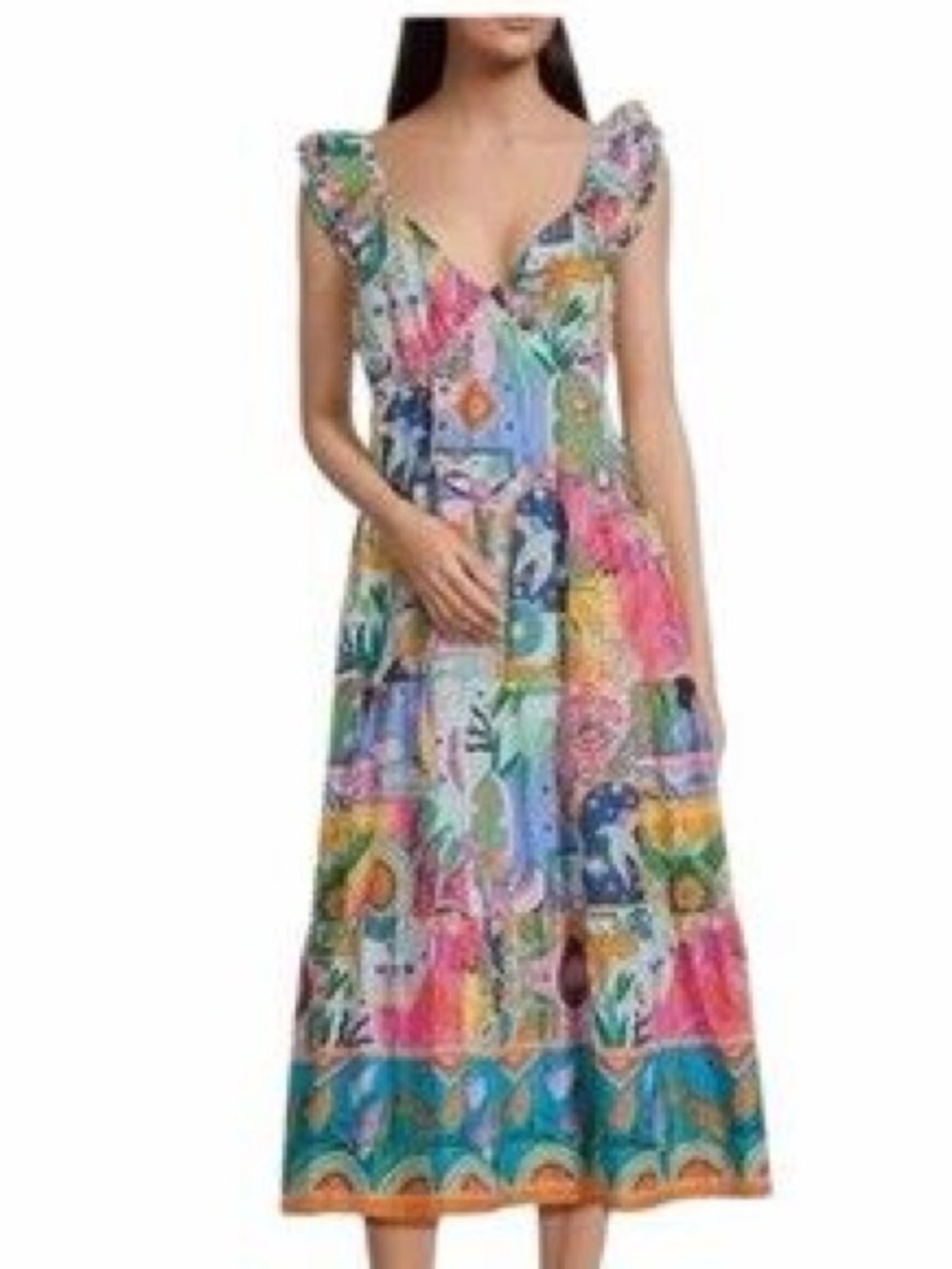 J. Marie Sloane Celestial Zodiac Multicolor  Patchwork V-Neck Midi Dress S EUC